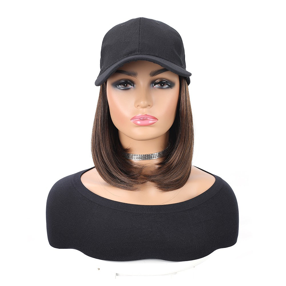 Boné de Beisebol com Extensões de Cabelo Sintético, Resistente ao Calor, 25 cm, Peruca Curta Lisa Ajustável Estilo Bob em Boné para Uso Diário Feminino