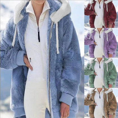VEITCHE Autumn Winter Fashion Women hooded Zipper Long Sleeve Thick Cardigan Coat Women Snow Warm Skinny Casual Streetwear