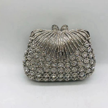 Women Gold Color Flower Rhinestones Clutch Bags Crystal Evening Purse Stones Metal Clutches Small Minaudiere Handbag Wedding Bag