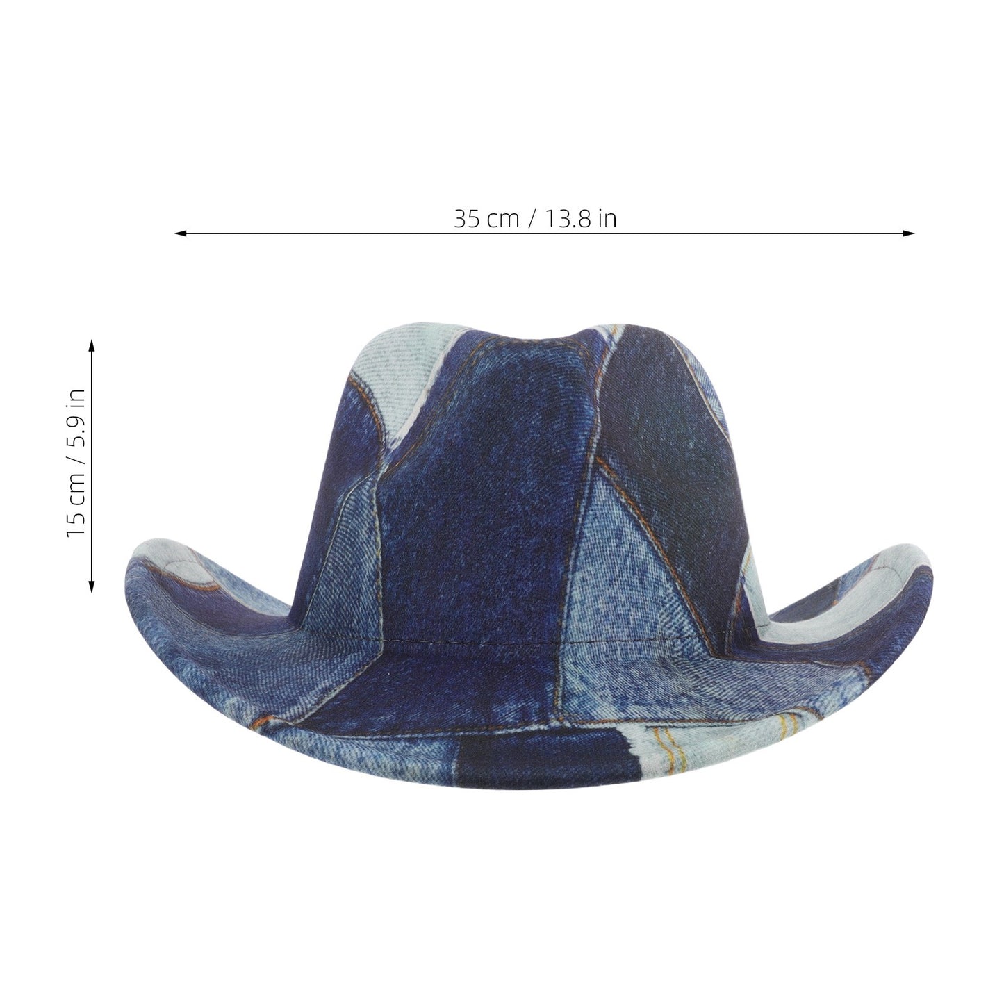Western Cowboy Hat 56-58cm Polyester Patchwork Vintage Denim Print Wide Brim Flat Top Costume Cosplay Party Western Cowgirl Hat