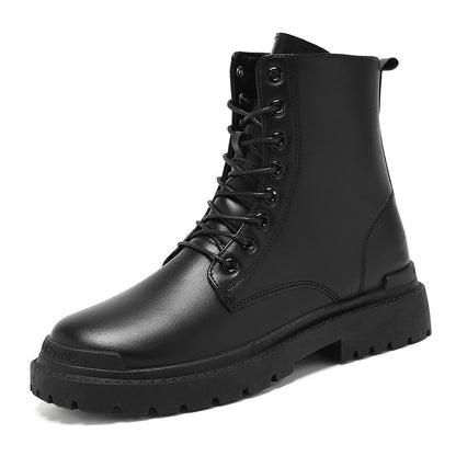 Black Men's Casual Leather Boots Fashion Winter Men Work Boot Mens Shoes Non-slip Designer High Top Ankle Boots Motorcycle Shoes