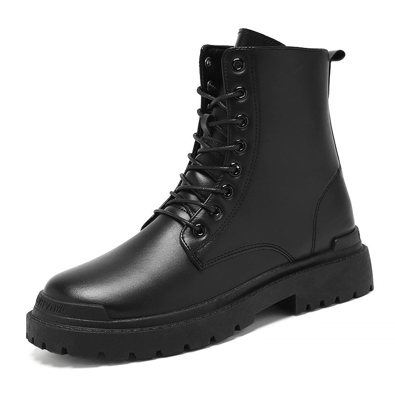 Black Men's Casual Leather Boots Fashion Winter Men Work Boot Mens Shoes Non-slip Designer High Top Ankle Boots Motorcycle Shoes
