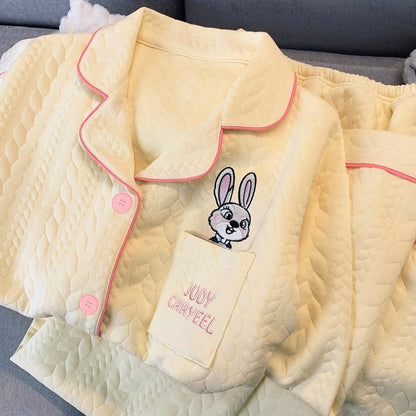 Embroidery Cartoon Character Judy Nick Pajamas Set for Women Disney Cute Sweet New 2PC Set Sleepwear Autumn Winter Soft Pajamas
