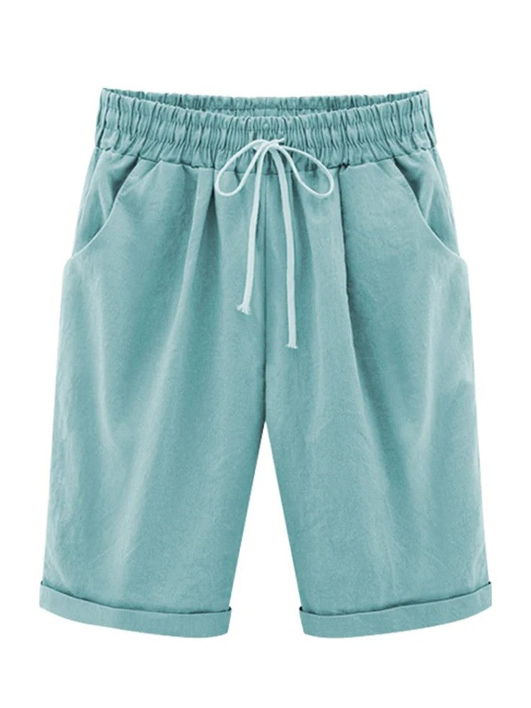 Women Cotton Shorts Casual High Waist Pocket Harem Pant Summer Cool Thin Beachwear Fashion Breathable Female Clothing