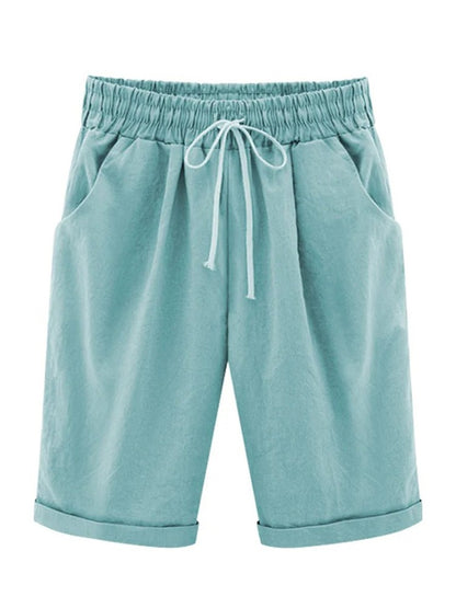 Women Cotton Shorts Casual High Waist Pocket Harem Pant Summer Cool Thin Beachwear Fashion Breathable Female Clothing