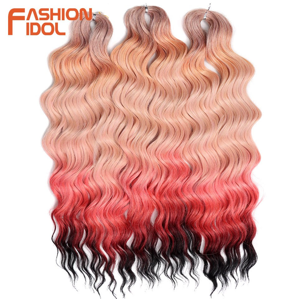 FASHION IDOL Cabelo de Crochê Torção Laranja Extensões de Cabelo Trançado de Onda Profunda Sintética Cabelo Onda de Água 24 Polegadas Fibra Resistente ao Calor