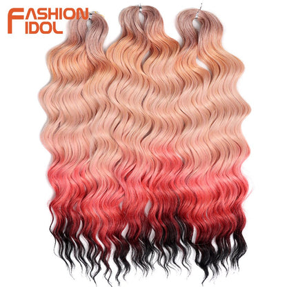 FASHION IDOL Cabelo de Crochê Torção Laranja Extensões de Cabelo Trançado de Onda Profunda Sintética Cabelo Onda de Água 24 Polegadas Fibra Resistente ao Calor