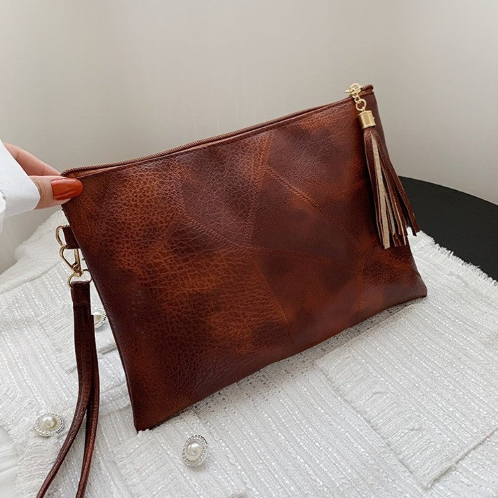 Casual Tassel Handheld Bag Korean Style Solid Color Zipper Coin Purse PU Leather Handbag Small Item Bag Men