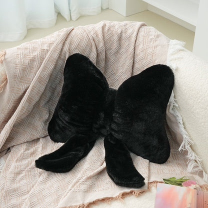 Pink bow ribbon couch pillow imitation rabbit fur comfortable car seat cushion ins style simple all-match back cushion