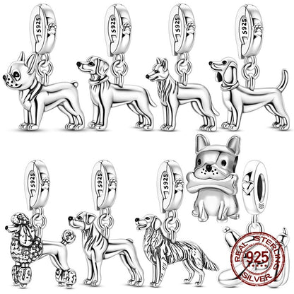 925 Sterling Silver Dog Charms French Bulldog Poodle German Shepherd Beagle Dachshund Pendants Fit Bracelets DIYJewelry Gift