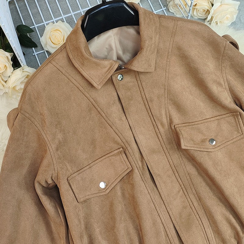 2025 Autumn Fashion Casual Solid Suede Jackets Women Street Stand Collar Full Sleeve Zippers Loose Coats Female  Jacke