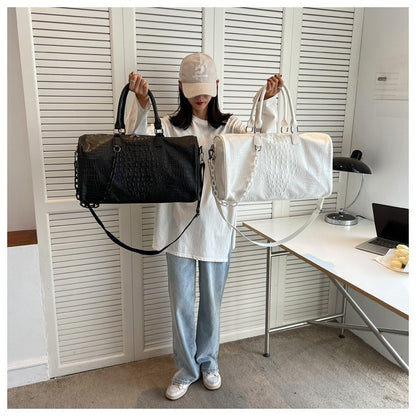 Women Travel Duffel Handbag Large Capacity Business Candy Color Shoulder Bag Waterproof PU Trip Commuting Gym Crossbody Pack