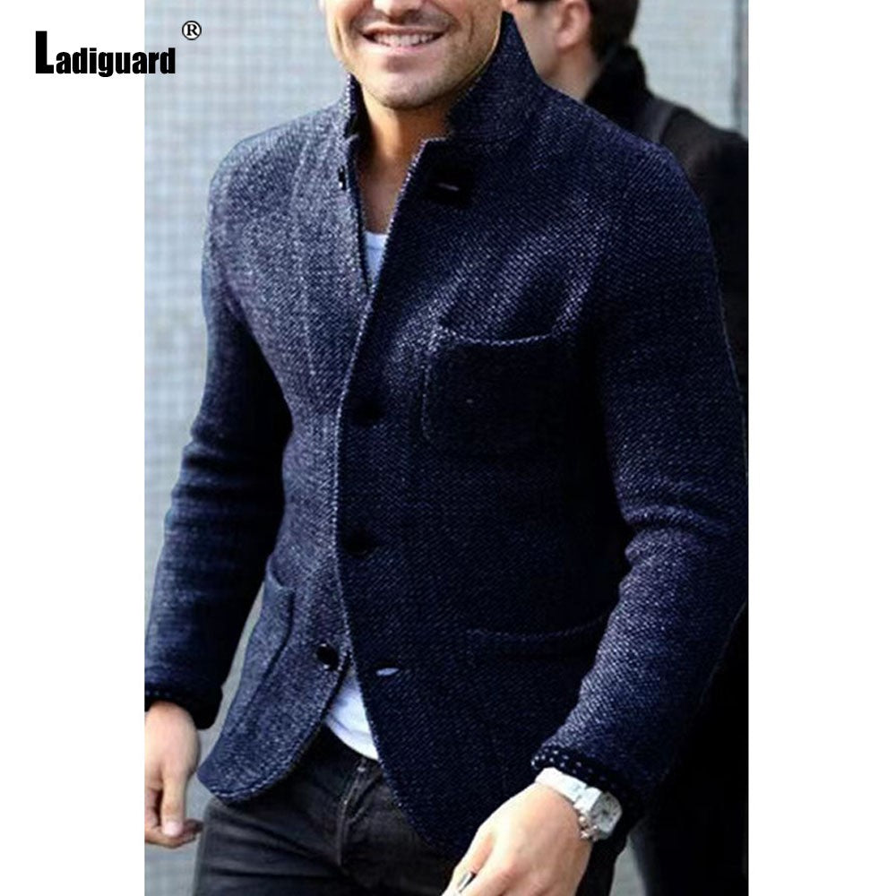 Mens Elegant Leisure Casual Knitted Blazers European Style 2024 Spring Classic Basic Jackets Men Slim Comfy Blazers Outerwear
