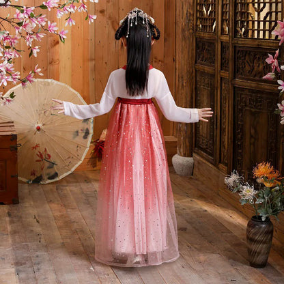 Fashion Girls Dresses Casual Outfit Long Sleeve Hanfu Girl Summer Children Clothes Princess Dress Baby Vestido Kids Tang Costume