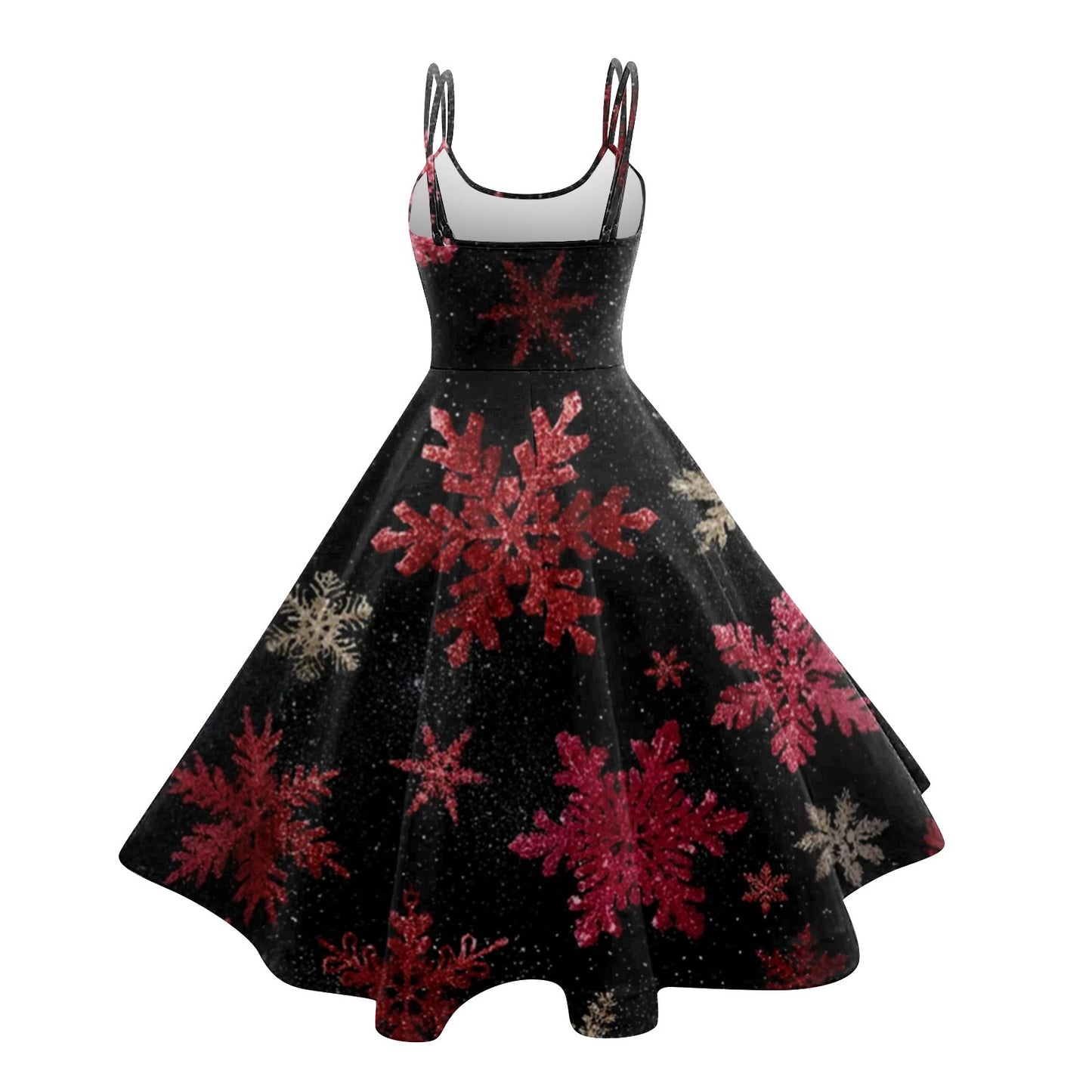 High Quality Cute Women's Casual Fashion Round Neck Christmas Print Mid-Length Dress Pretty Sweet Christmas Suspender Dress