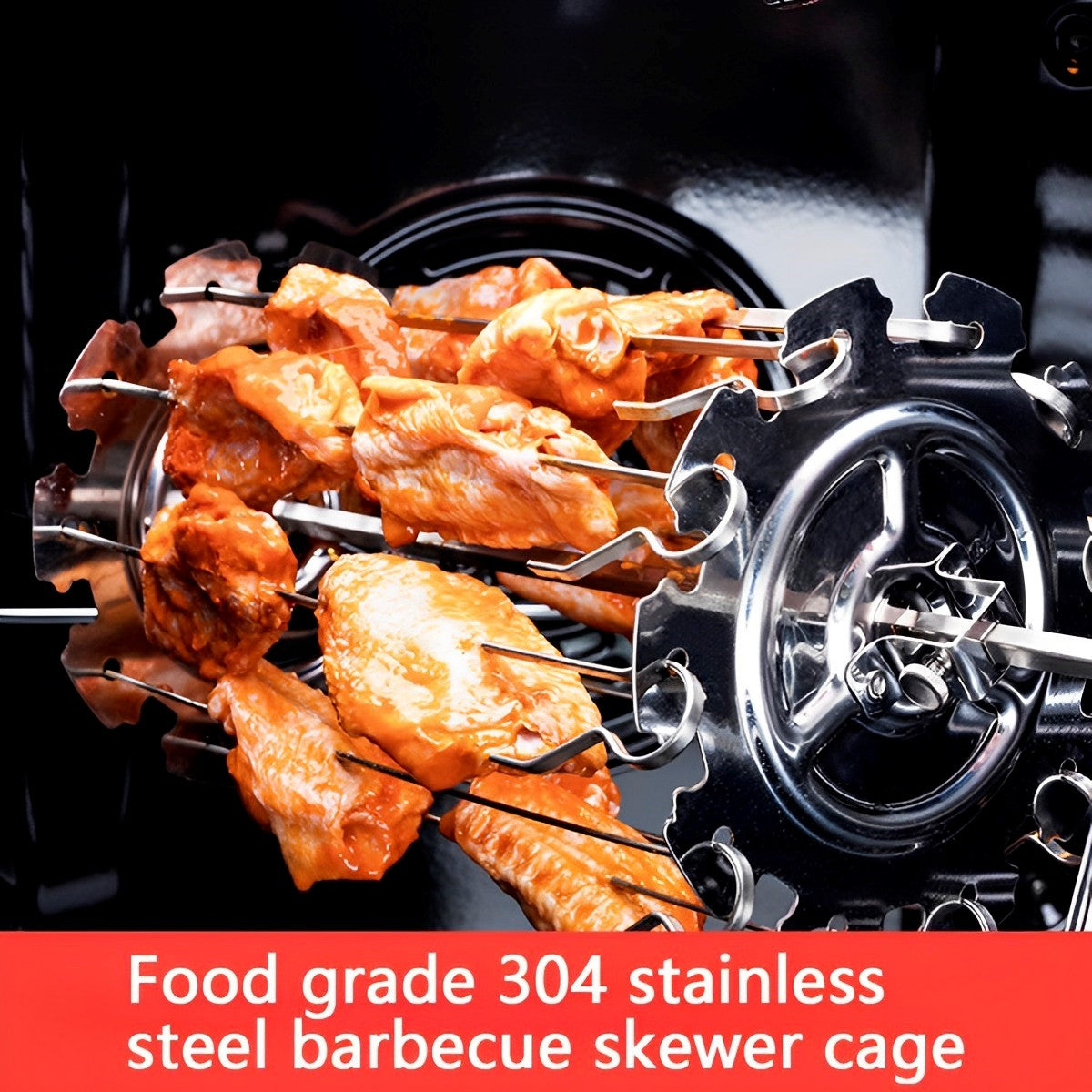 Oven Grill Cage Stainless Steel Meat Skewer Cage Heat-Resistant BBQ Roaster Non-Stick Kebab Maker Machine Meat Rotisserie Skewer