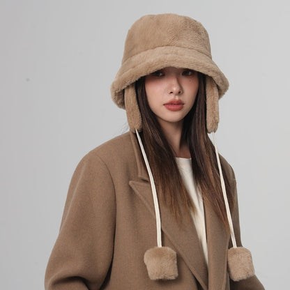 Bomber Winter warm bucket hat hats for women Golf cap Hiking hat fur hat Winter hat Barrel cap Cotton fabric Ear protection cap