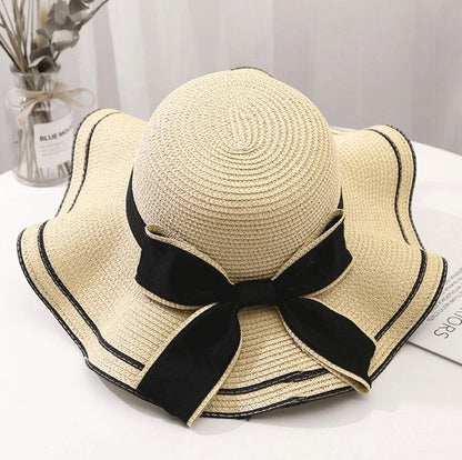 Beach HatJapanese Everything Hairy Edge Straw Hat Female Summer dome  Top Outing Sun Hat Small Fresh Bow Sun Shade Beach Hat