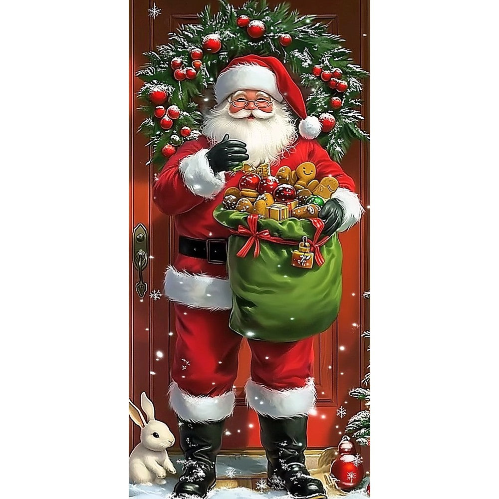 Santa Claus Christmas Tree Door Cover -185x90cm Festive Holiday Decoration Versatile Hanging for Entrance and Room