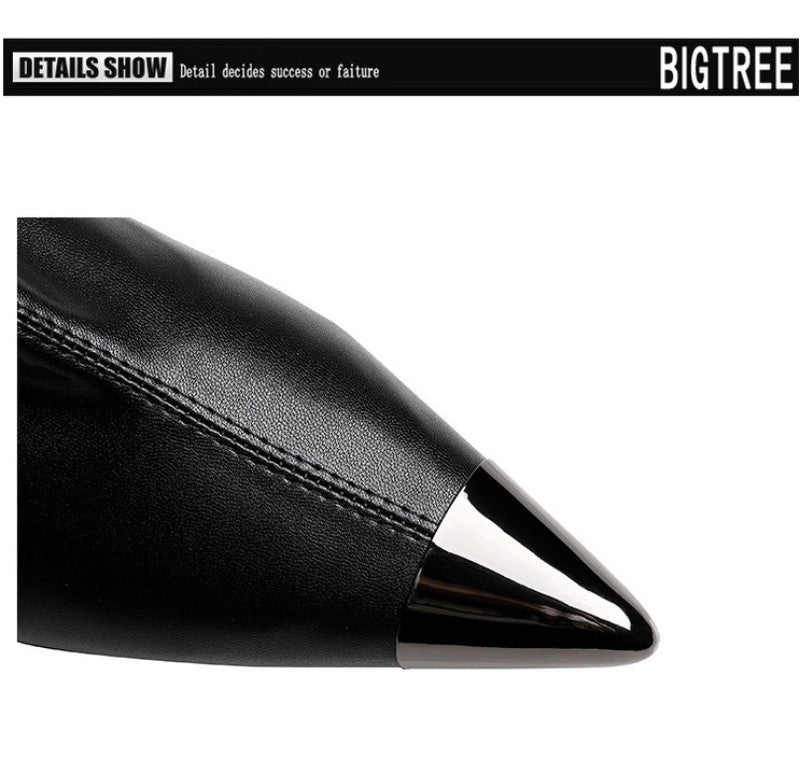 Retro European American Style Versatile Low Heel Heel Heightened Metal Pointed Iron Head Short Tube Women's Boots Short Boots