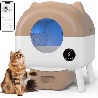Caixa de Areia Inteligente de Grande Capacidade para Vários Gatos, Autolimpante, Controle de Odor, Habilitada para Aplicativo, Branca
