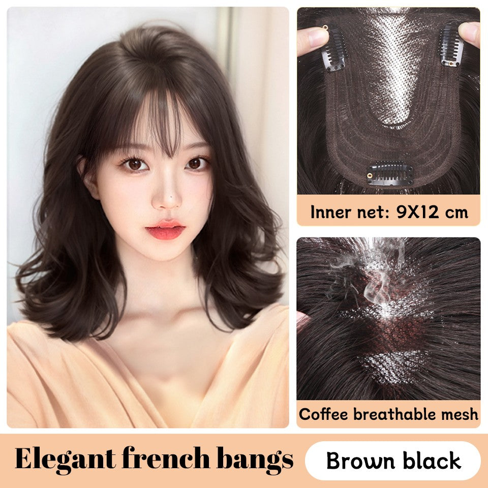 Yelowtim Aplique de Cabelo Sintético com Franja para Mulheres Aumenta o Volume de Cabelo no Topo da Cabeça