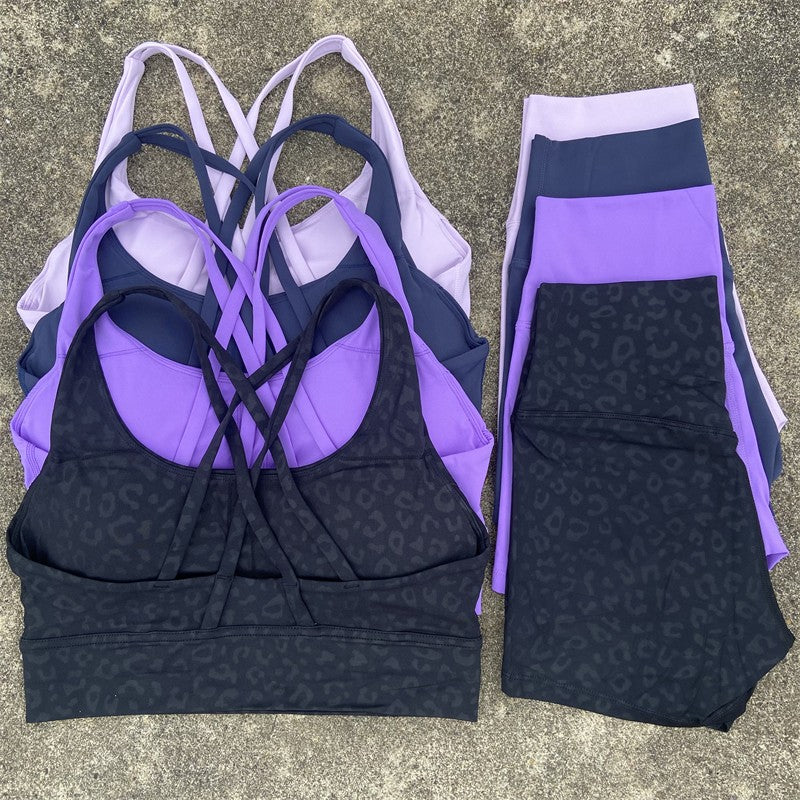 Yoga Shorts Set Gym Sports Set Women Workout Clothes 2 Piece Fitness Suit Cross Straps Bra High Waist Shorts Running Tracksuit