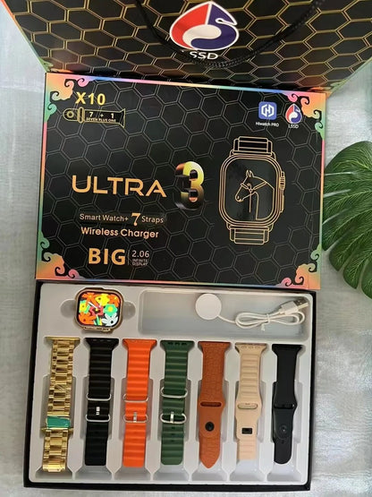 7+1 Smart Watch X10 Ultra 3 Smartwatch Esportivo para Homens Mulheres Chamada Telefônica Bluetooth SmartWatch Mostradores Personalizáveis Pulseira Inteligente à Prova d'Água