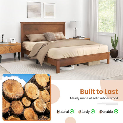 Cama de plataforma completa de madeira com cabeceira, Estrutura de cama de meados do século com pernas de madeira maciça e suporte de ripas de madeira, Pallet Be