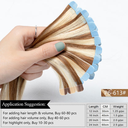 MRSHAIR Mini Extensões de Cabelo com Fita Cabelo Humano Fita Natural em Extensões de Cabelo 3x0.8cm Fita Invisível 10unid/pacote Para Cabelo Lateral