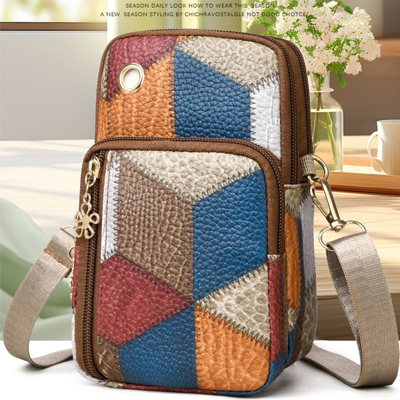 Trendy Diamond Pattern Patchwork Shoulder Bag Women's Multi-zipper Casual Crossbody Bag for Daily Shopping Commute