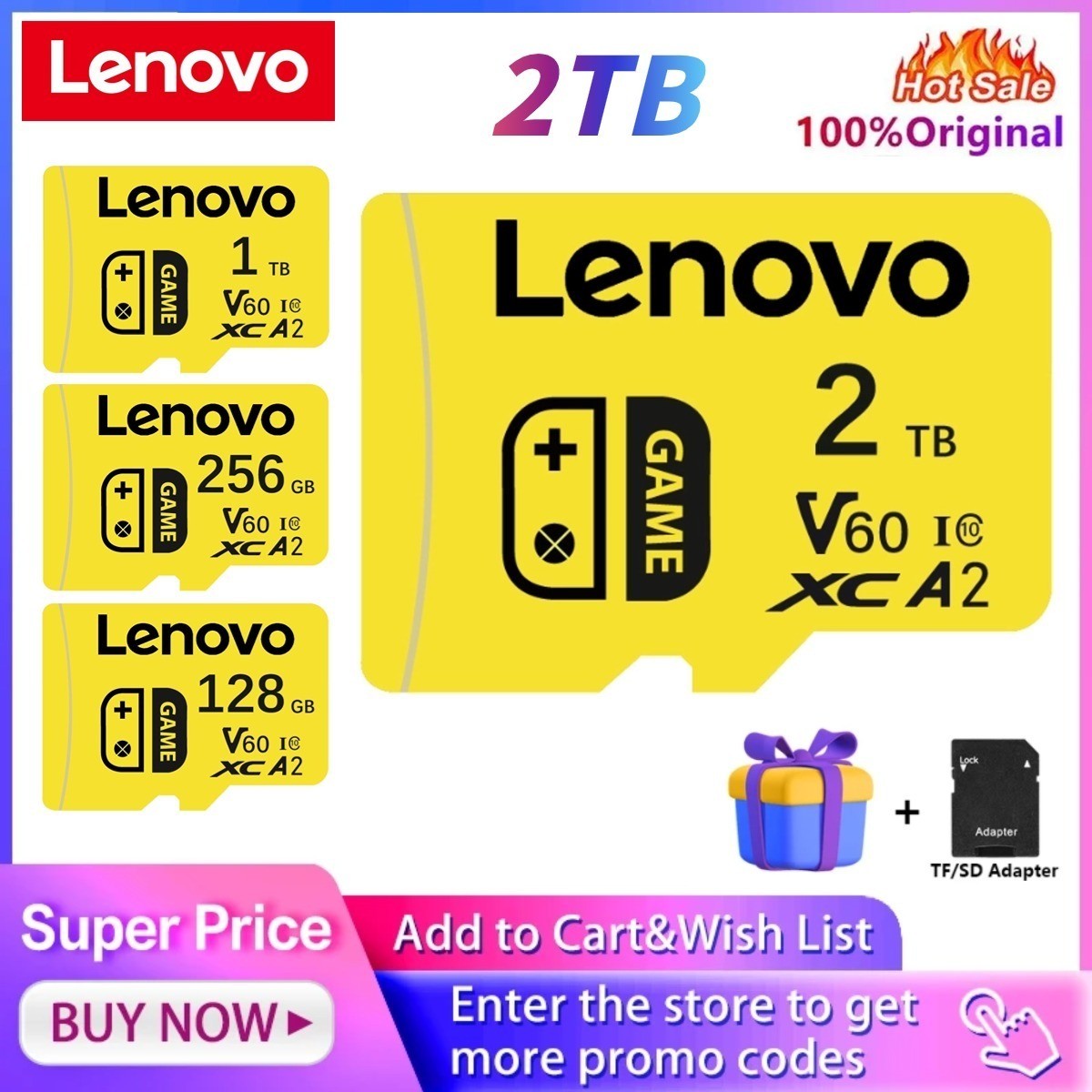 Cartão de Memória de Alta Velocidade Lenovo 2TB 1TB 512GB 256GB Classe 10 4K Micro Cartão TF SD 1TB Cartão de Memória SD para Nintendo Switch Telefone/PS4