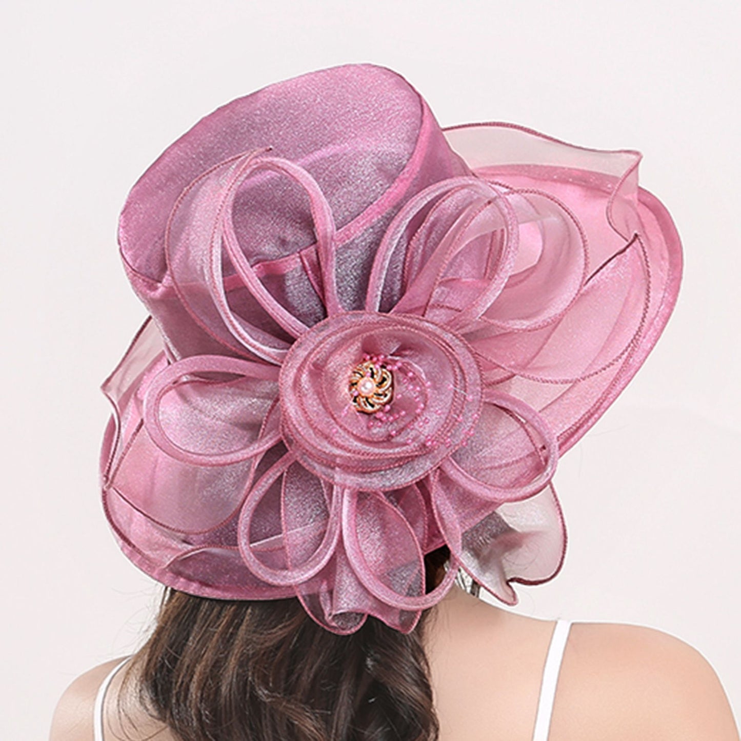 1 Chapéu Feminino De Organza Com Babados E Aba Larga Chapéu De Sol De Verão Para Noivas Estilo Europeu E Americano Chapéu Requintado Para Festas E Praia