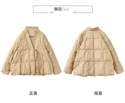 Vefadisa 2024 Autumn Winter New Red Women Parkas Coat V-neck Long Sleeve Short Parkas Casual Warm All-match Parkas Coat ZXY1194A