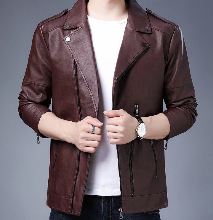 Men's Black PU Leather Jacket Men's  Zipper Leather Jacket Vintage Men's Leather Jacket Men's Leather Motorcycle Jacket