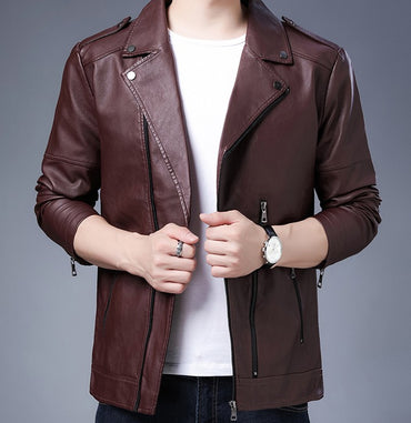 Men's Black PU Leather Jacket Men's  Zipper Leather Jacket Vintage Men's Leather Jacket Men's Leather Motorcycle Jacket