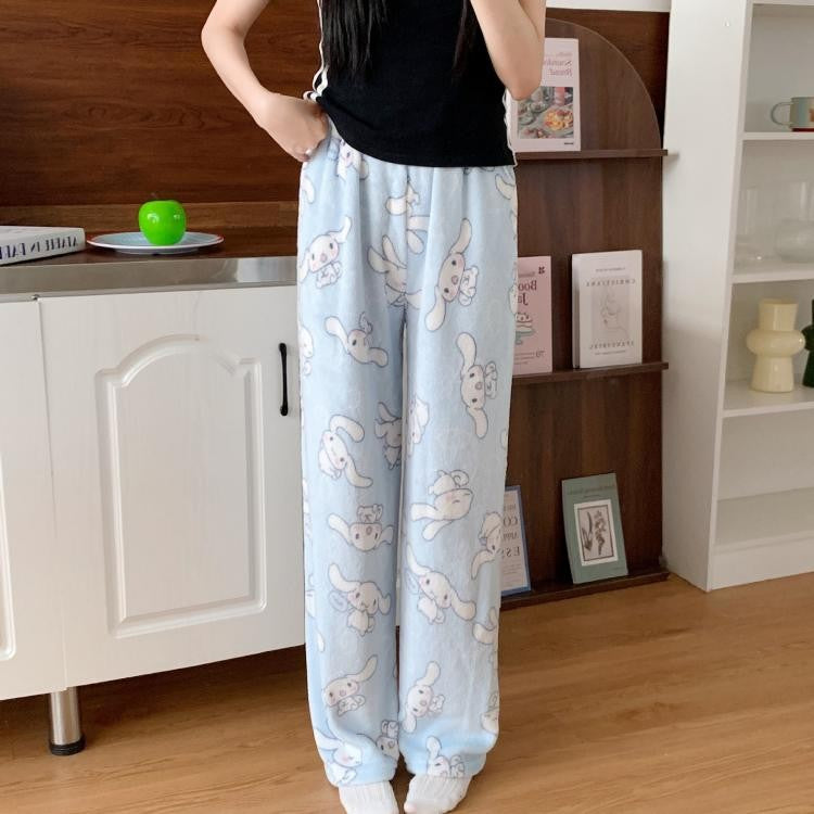 Anime Stitch Plush Pajama Pants Sanrio Kawaii Hello Kitty Cute Women Winter Warm Student Sleeping Pants Loose Casual Home Pants