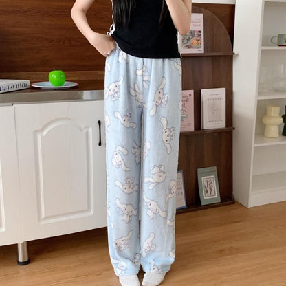 Anime Stitch Plush Pajama Pants Sanrio Kawaii Hello Kitty Cute Women Winter Warm Student Sleeping Pants Loose Casual Home Pants
