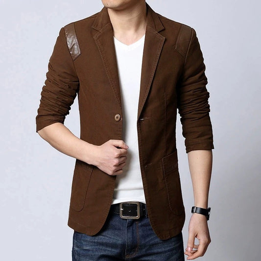 Cotton Business Casual Men Blazer Fashion Trend Slim Fit Solid Color Jacket Large Size M-6XL Khaki Black Brown Suit Coat