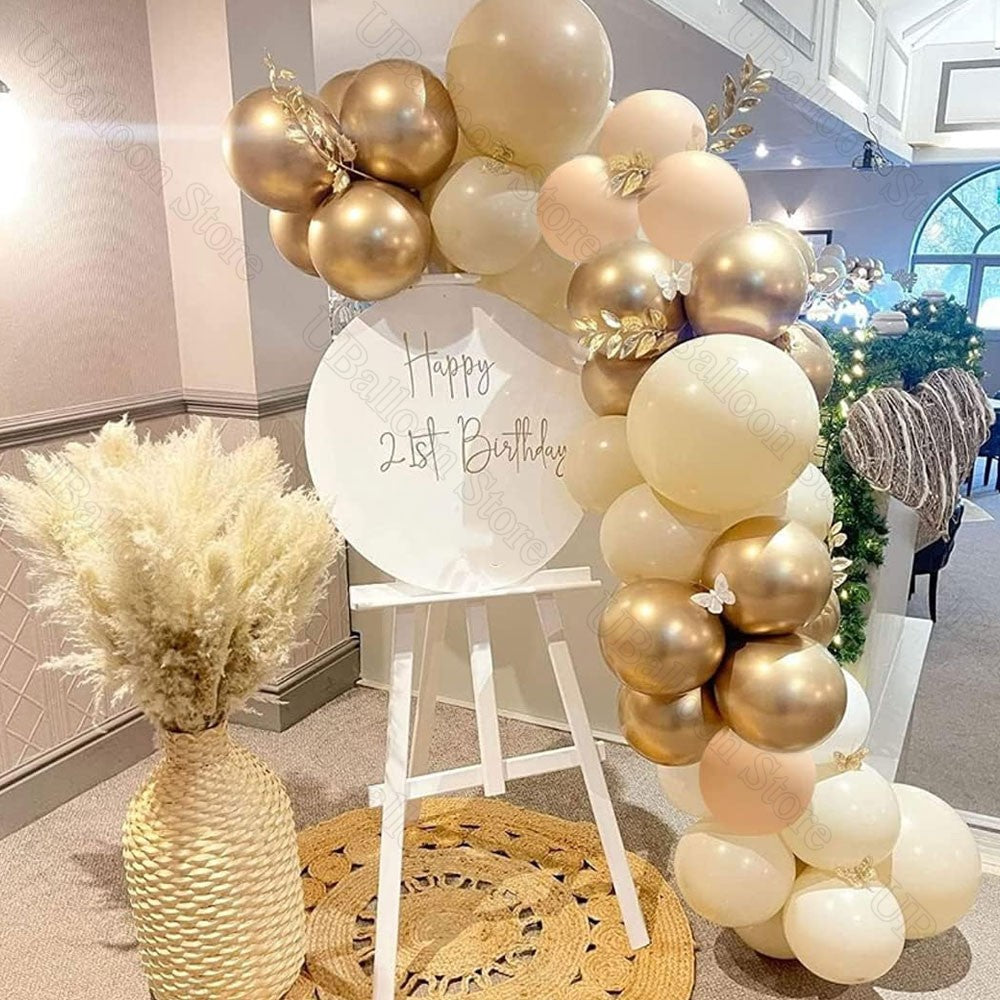 40Pcs White Sand Latex Balloons 10Inch Boho Sand White Metal Chrome Gold Balloons for Birthday Wedding Baby Shower Party Decor
