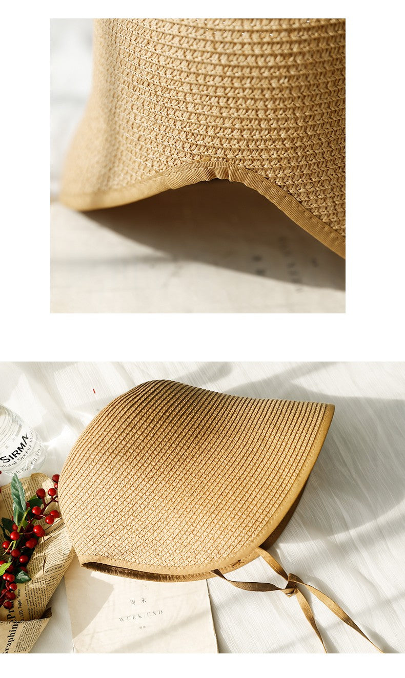 Chapéus de Sol de Festa Femininos FS Fashion Straw Regency Bonnets Hats para Mulheres Chapéu de Praia com Laço e Aba Grande Chapéu Cloche Fedora Chapeau Femme