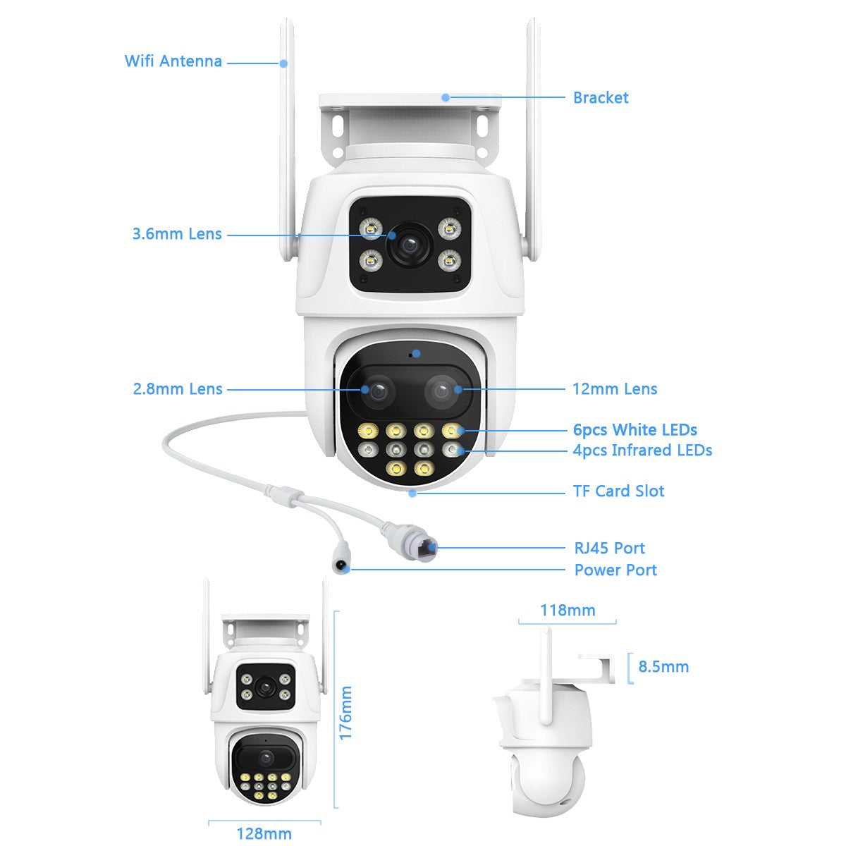 9MP WIFI IP Camera Three Lens Dual Screen With 8X Zoom 6MP PTZ Camera Ai Auto Tracking Security Video Surveillance Camera iCSee