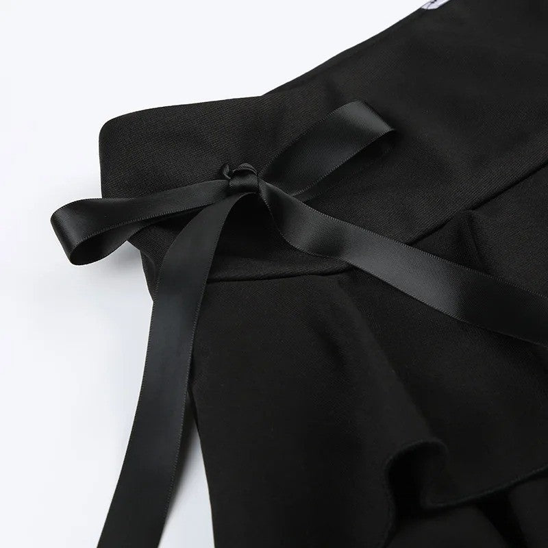 Dark pure desire spice girl style lace stitching bow skirt sexy low waist ballet A word cake mini skirt