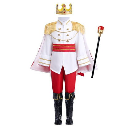 Medieval King Prince Red Blue 7 Piece Costume Set With Crown Scepter Cape For Royal Halloween Party Fancy Dress Performance