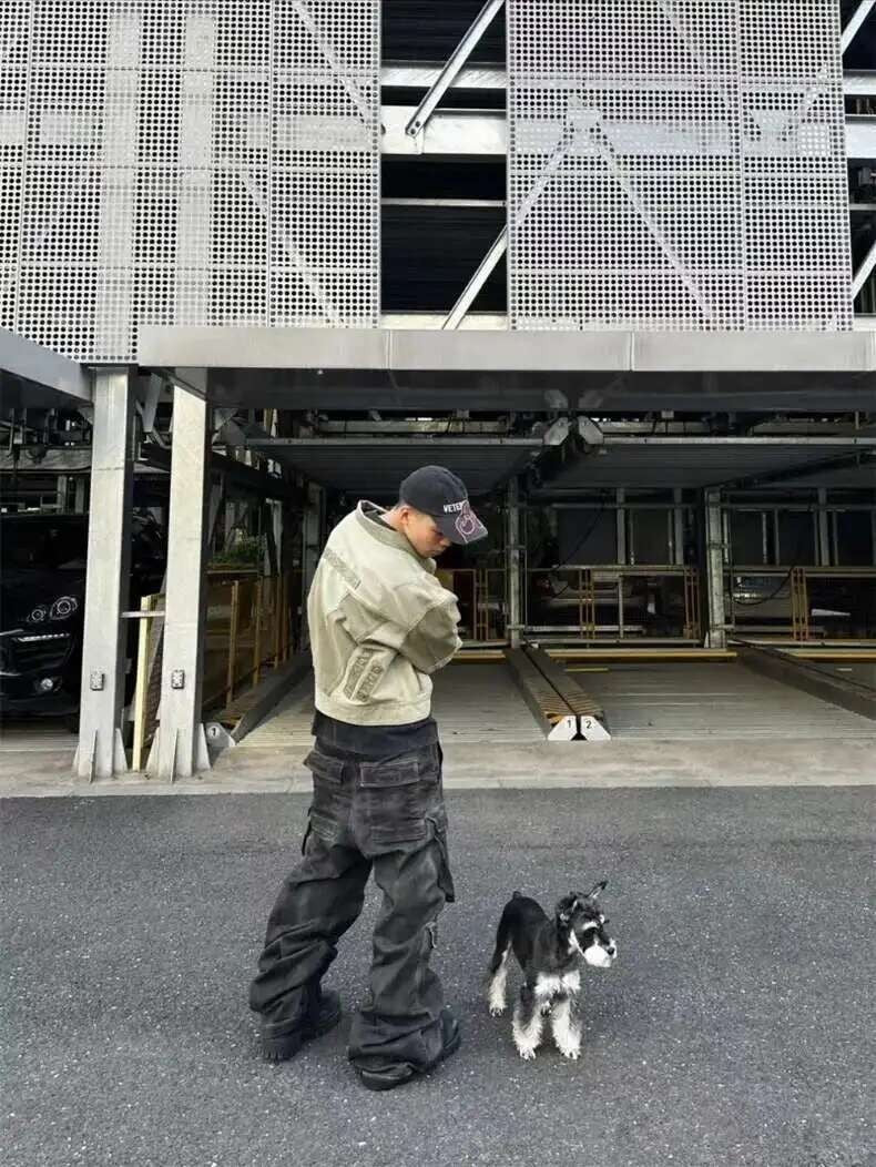 PFNW High Street Drawstring Zipper Sliced Wide Leg Cargo Pants Msn's Casual Loose Straight Trousers Loose Denim Pants 28W5963