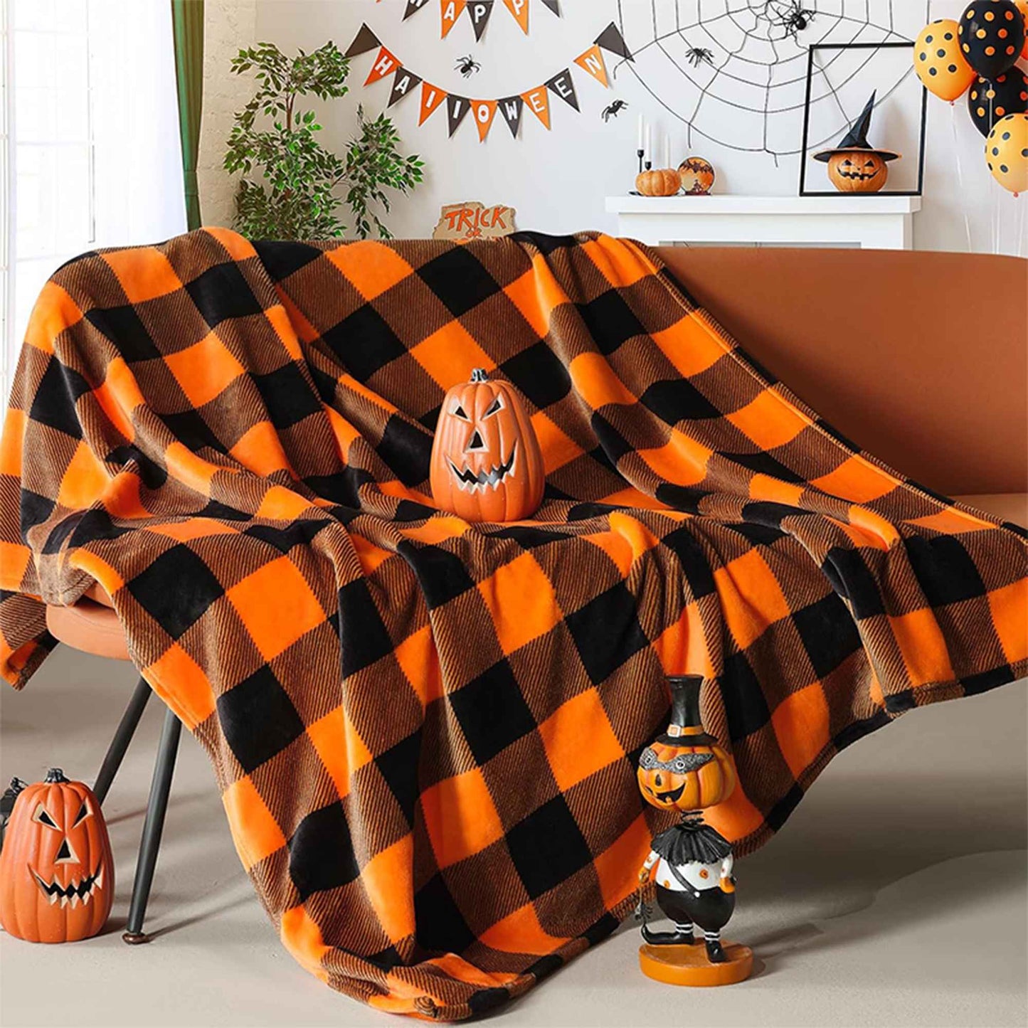 Halloween Plaid Blanket Suitable for Festivals Parties Daily Use All Seasons Soft and Warm
