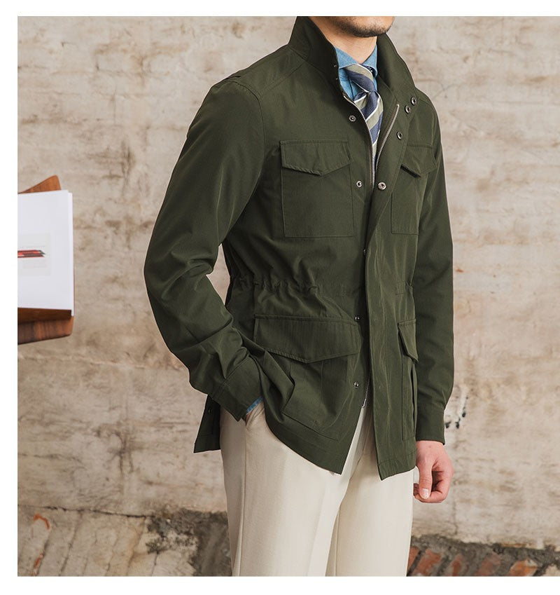 Three Spring and Summer Light Vertical Collar Waist Half Hanging M65 British Jacket Men's Retro Hunting Wear Waterproof Jacket