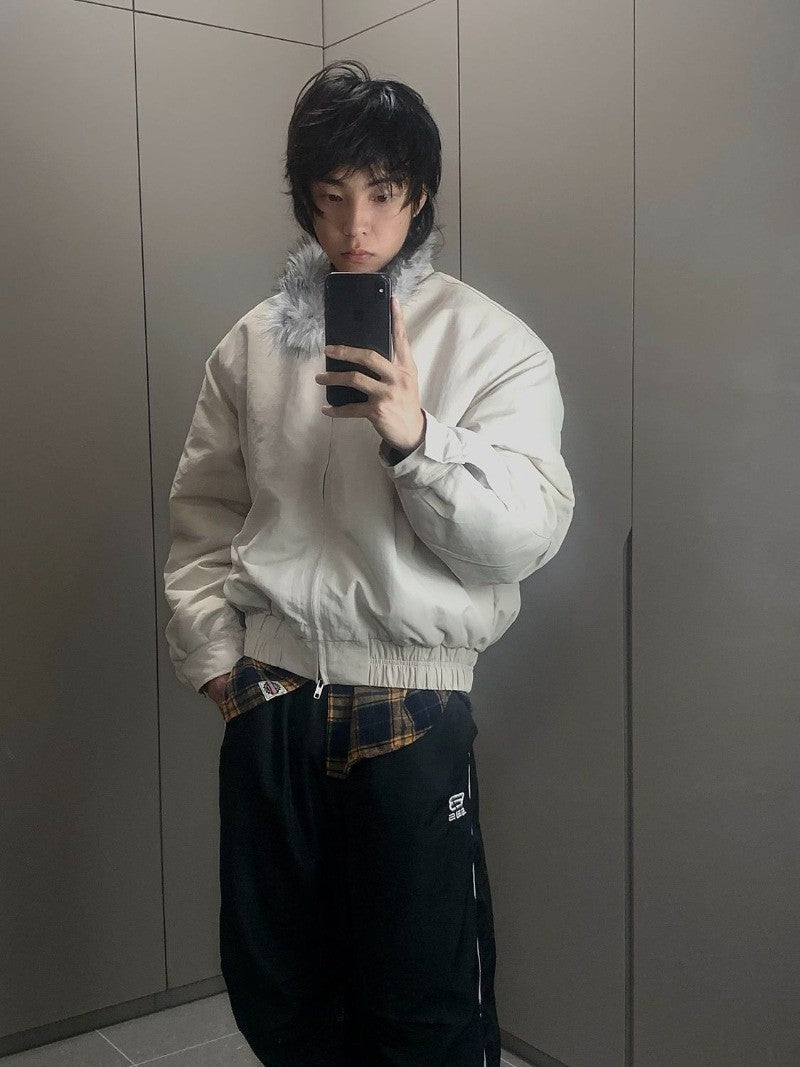 2025 Winter New Fashion Mountain Carving Imitation Wolf Fur Coat Men and Women Y2K Harajuku Hip-hop Pop Bomber Jacket Cleanfit