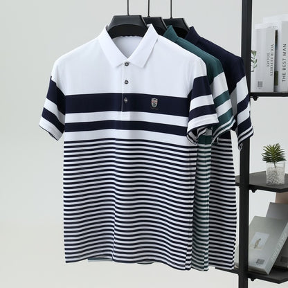 High end brand embossed men short sleeve polo shirt fashion stripe color blocked summer ice silk breathable luxury Paul T-shirt