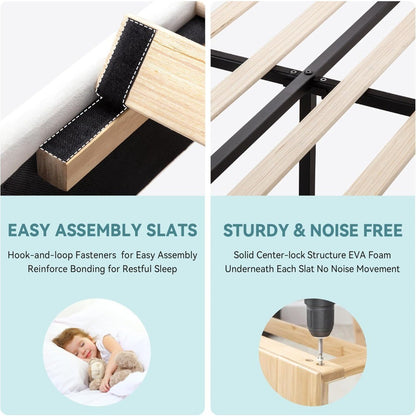 Cama Queen Size com Estrutura Plataforma, Cama Estofada em Veludo Moderna com Cabeceira Ajustável com Capitonê Vertical,
